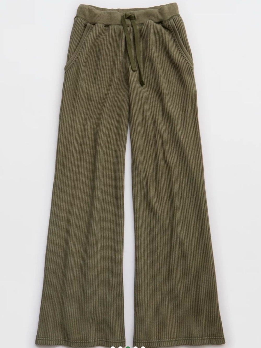 Olive Ribbed Wide-Leg Pants and Henley lounge set - Picture 3 of 6